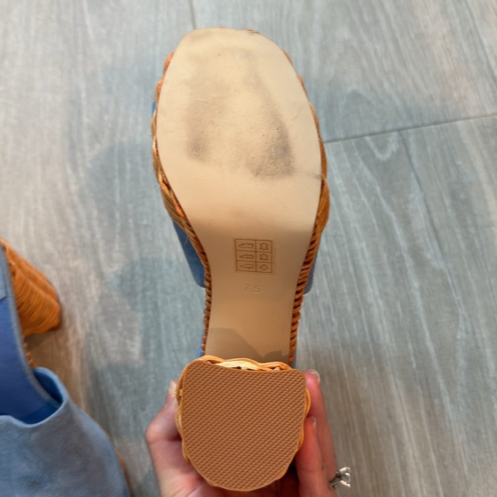 Jeffrey Campbell Magda Wicker Wedges Blue Suede Size 7.5 - Picture 3 of 5
